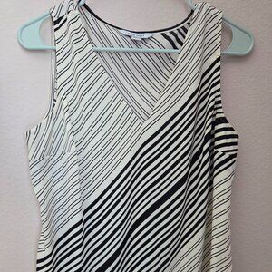 Nine West Sleeveless Black & White Stripe V-Neck Top – Size S